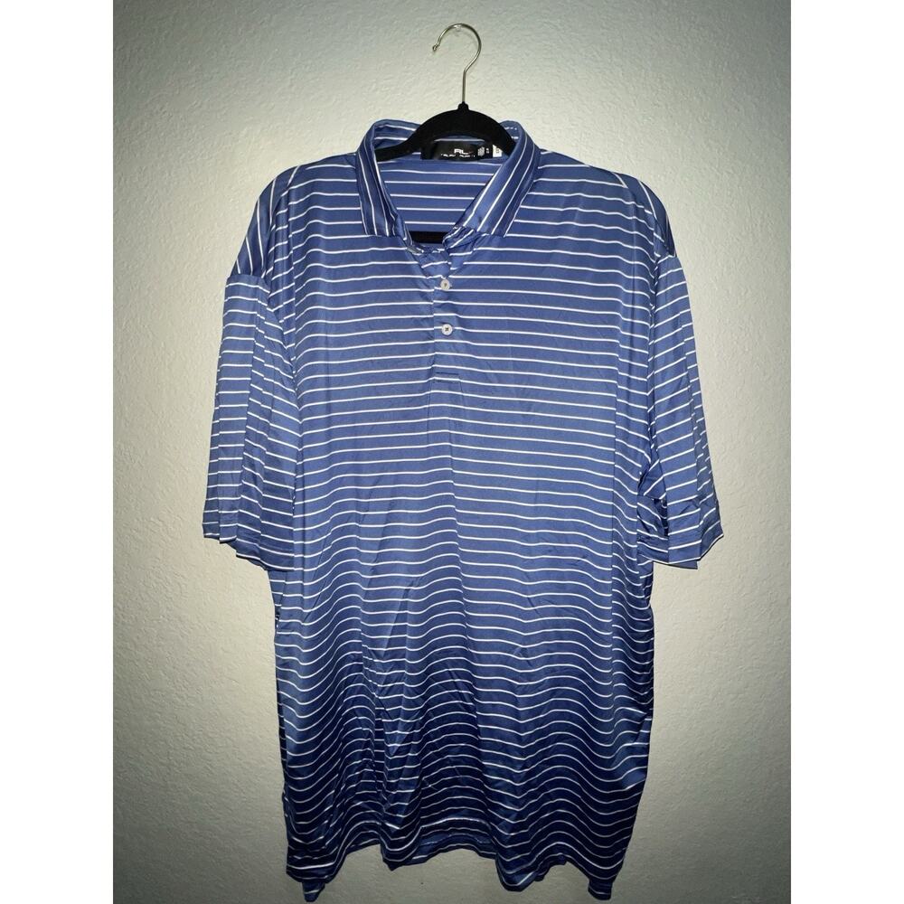 Ralph‎ Lauren Polo Men’s XL RLX Blue White Striped Performance Golf Stretch